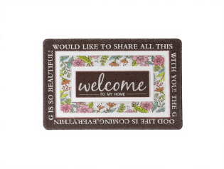 Придверний килимок 60х40 см Welcome з квітковим принтом Коричневий HP-47-1BR
