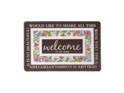 Придверний килимок 60х40 см Welcome з квітковим принтом Коричневий HP-47-1BR - фото
