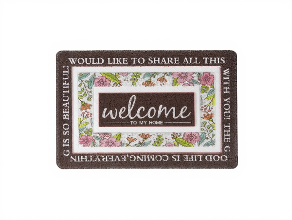 Придверний килимок 60х40 см Welcome з квітковим принтом Коричневий HP-47-1BR - фото