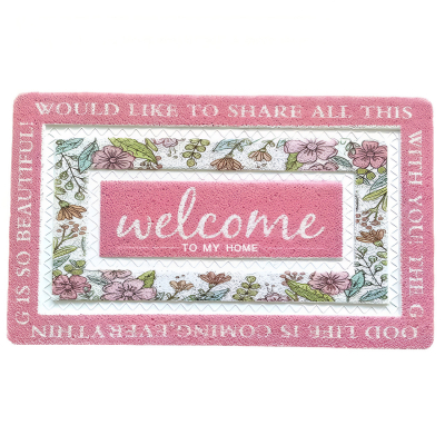 Килимок для передпокою 60х40 см Welcome з квітковим принтом Рожевий HP-47-1P - фото