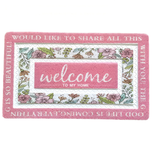 Килимок для передпокою 60х40 см Welcome з квітковим принтом Рожевий HP-47-1P - фото