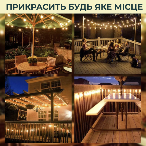 Ретро гірлянда вулична 10 LED лампочок 5 метрів жовта A60Y - фото №6