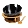 Салатниця на бамбуковій підставці з ложкою Ø 25 см чорна HP1245 - фото №2