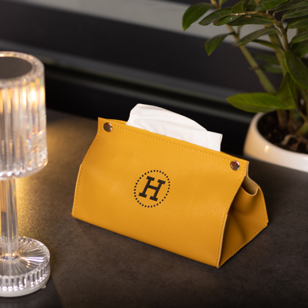 Серветниця з еко шкіри 20×7.5×11.5 см для серветок на кнопках Жовтий HP-3-213Y - фото №5