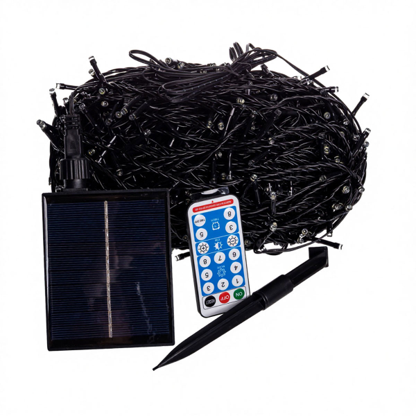 Новорічна гірлянда вулична 100 м 1000 LED із сонячною батареєю 8 режимів роботи чорний провід Жовте світло SB1000L100MBY - фото №5