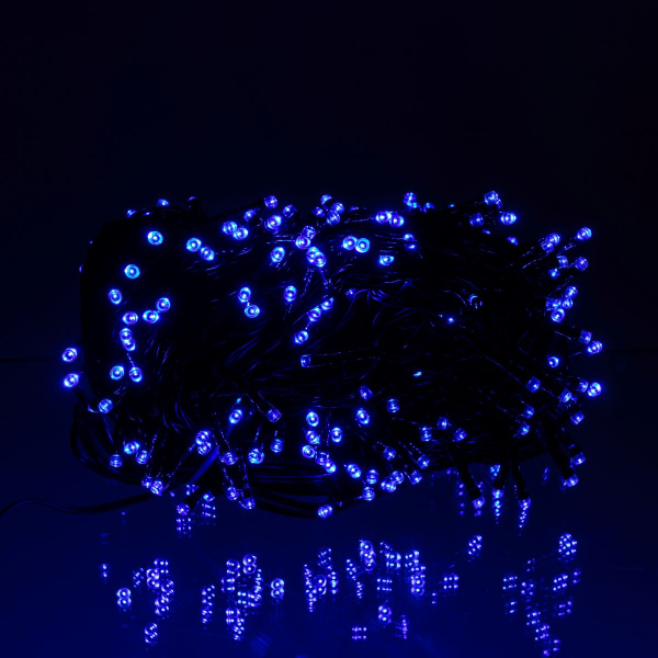 Новорічна гірлянда вулична 100 м 1000 LED із сонячною батареєю 8 режимів роботи чорний провід Синій SB1000L100MBBL - фото №5
