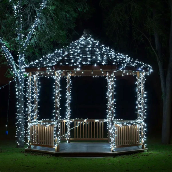 Новорічна гірлянда вулична 100 м 1000 LED із сонячною батареєю 8 режимів роботи чорний провід Біле світло SB1000L100MBW - фото №6