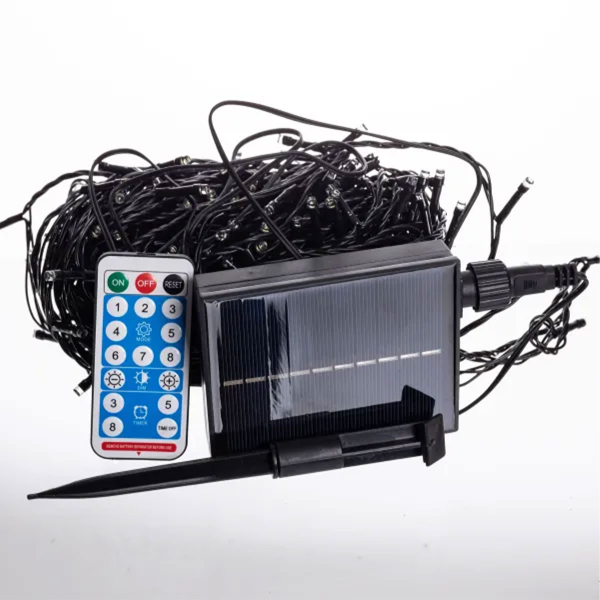 Новорічна гірлянда вулична 30 м 300 LED з сонячною батареєю чорний провід Мультиколір SB300L30MBML - фото №7
