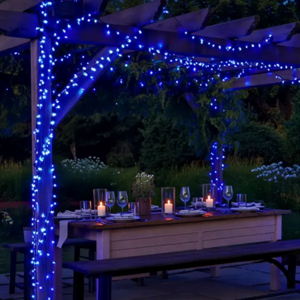 Новорічна гірлянда вулична 30 м 300 LED з сонячною батареєю чорний провід Синій SB300L30MBBL - фото №7