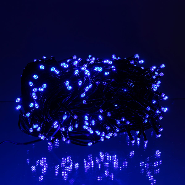 Новорічна гірлянда вулична 30 м 300 LED з сонячною батареєю чорний провід Синій SB300L30MBBL - фото №8