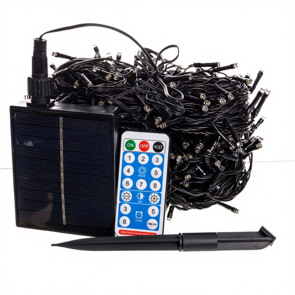 Новорічна гірлянда вулична 50 м 500 LED з сонячною батареєю чорний провід Жовтий SB500L50MBY - фото №5