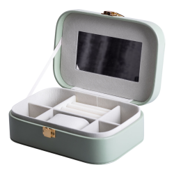 Скринька для прикрас з еко шкіри 20×14×7 см із дзеркалом органайзер для ювелірних виробів Зелена HP-5-32TU