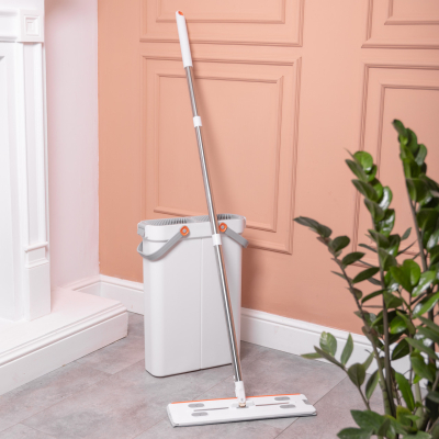 Швабра з відром для миття підлоги з віджимом, плоска насадка з мікрофібри, набір для прибирання дому HP-35015-18 - фото