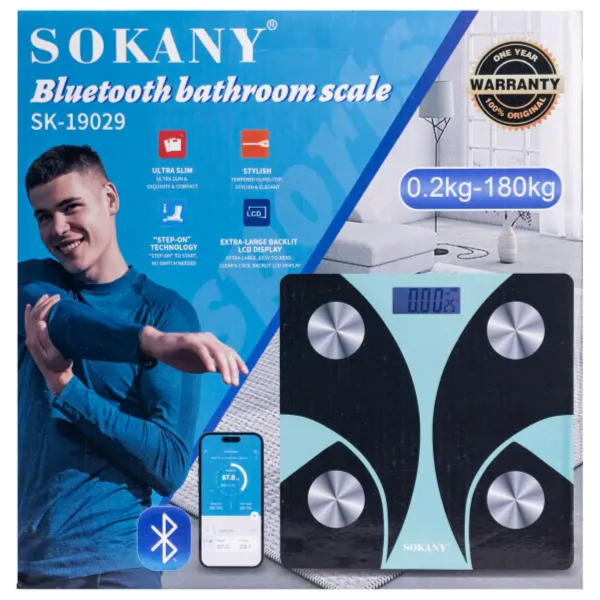Смарт ваги електронні Sokany 26х26 см до 180 кг з Bluetooth Чорний SK-19029B - фото №8