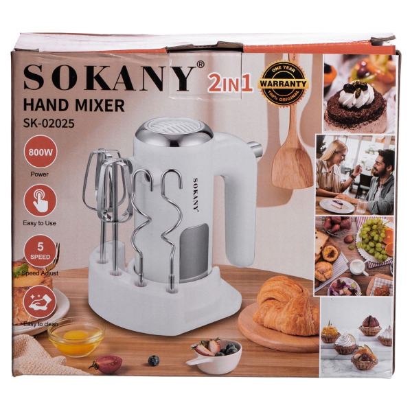 Міксер ручний 2 насадки вінчики та гаки для тіста білий Sokany SK-02025 - фото №22