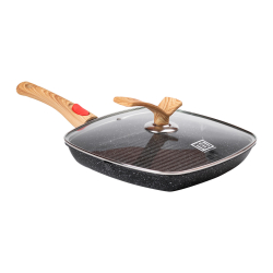 Алюмінієва сковорода-гриль 28 см зі скляною кришкою, квадратна, чорна MGC HP-4-462B