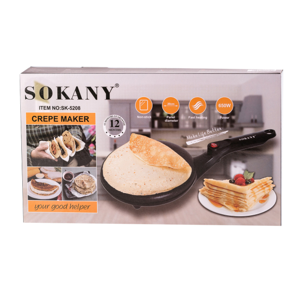 Сковорода для млинців електрична з антипригарним покриттям діаметр 20 см Sokany 650 Вт SK5208 - фото №6