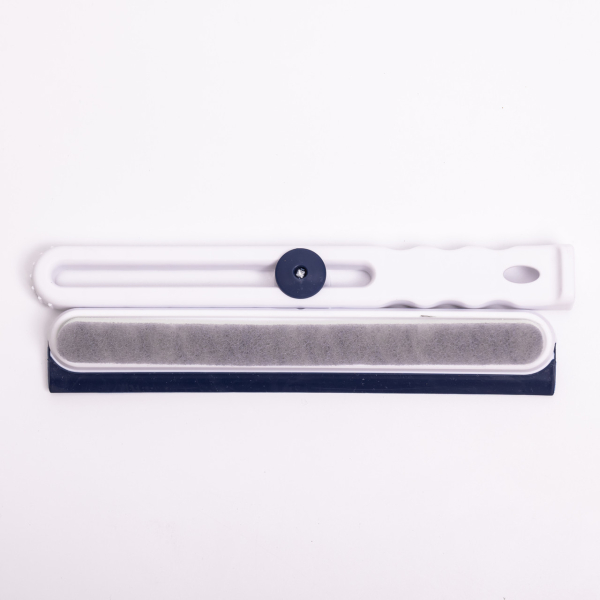 Скребок для миття скла складний з абразивною губкою та гумовим лезом для вікон дзеркал душу Блакитний HP-35015-27BL - фото №3