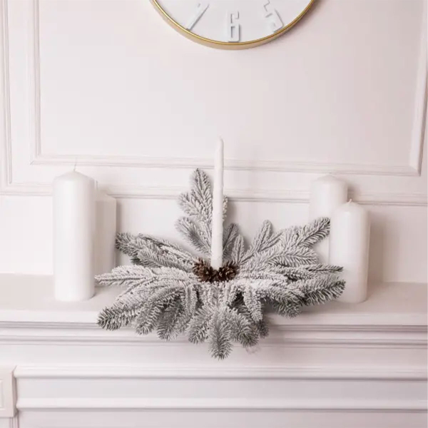 Штучний підсвічник вінок Новорічний з декором засніженим на 1 свічку SOK-O-4 - фото №5