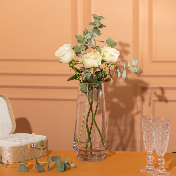 Скляна декоративна ваза для квітів 21 см прозора ваза для інтер'єру 1 л HP-10-21 - фото №3