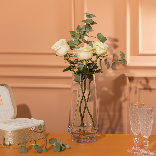 Скляна декоративна ваза для квітів 30 см прозора ваза для інтер'єру 2.6 л HP-10-19 - фото №3
