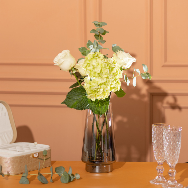 Скляна ваза для квітів 1.1 л декоративна прозора ваза для букета 21 см HP-10-3 - фото №2