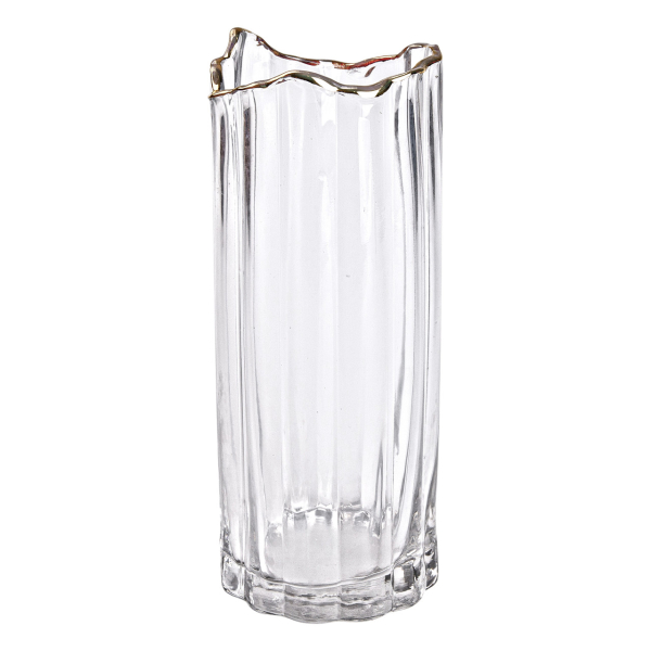 Декоративна скляна ваза для квітів, 10 x 10 x 24,5 см з золотою окантовкою HP-1712 - фото