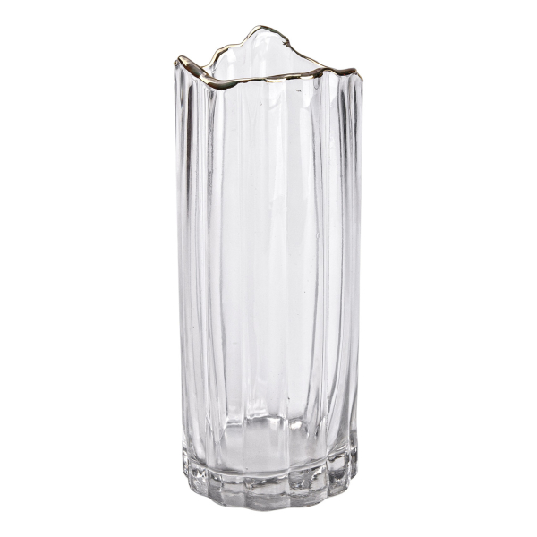 Декоративна скляна ваза для квітів, 10 x 10 x 24,5 см з золотою окантовкою HP-1712 - фото №2