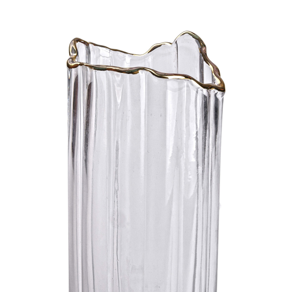 Декоративна скляна ваза для квітів, 10 x 10 x 24,5 см з золотою окантовкою HP-1712 - фото №3