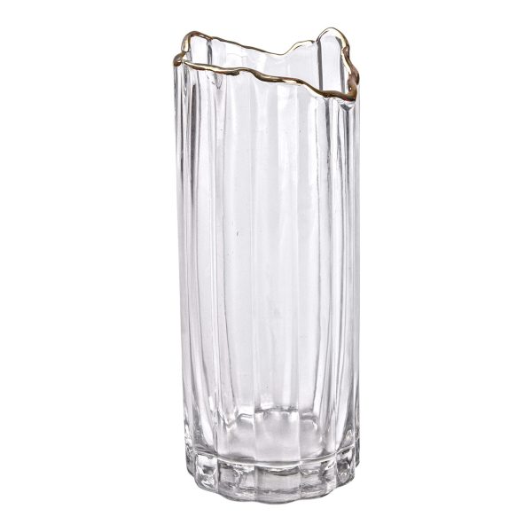 Декоративна скляна ваза для квітів, 10 x 10 x 24,5 см з золотою окантовкою HP-1712 - фото №4