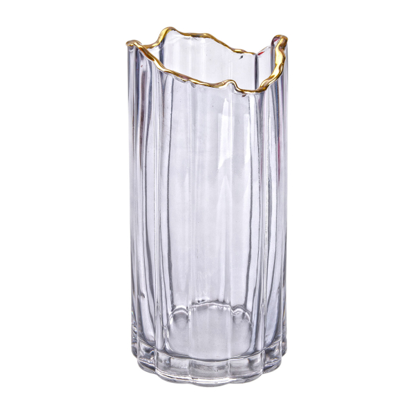 Декоративна скляна ваза для квітів 24,5 см із золотою окантовкою. - фото №2