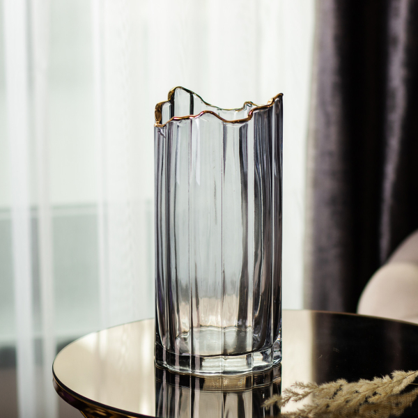 Декоративна скляна ваза для квітів 24,5 см із золотою окантовкою. - фото №5