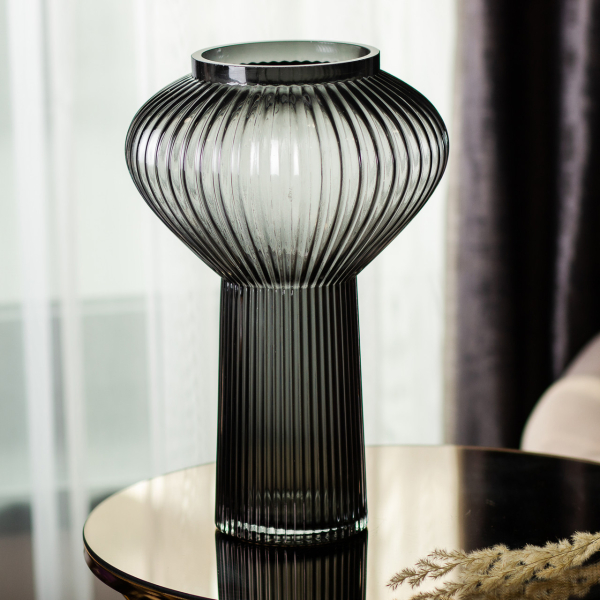 Скляна ваза 30 см сіра HP-1718 - фото №3