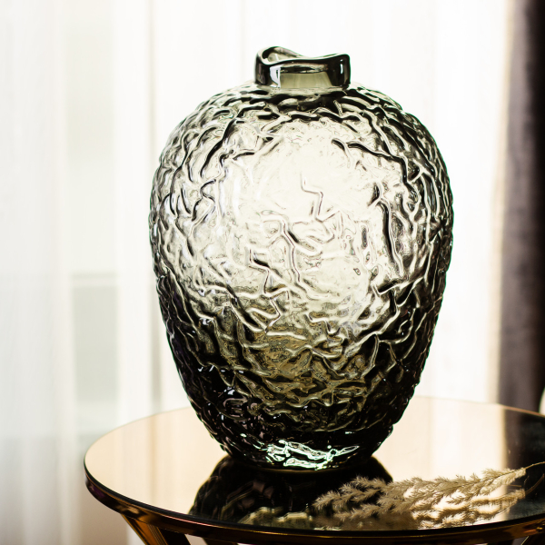 Ваза для квітів зі скла, декоративна кругла, 30 см, сіра HP-1731 - фото №5