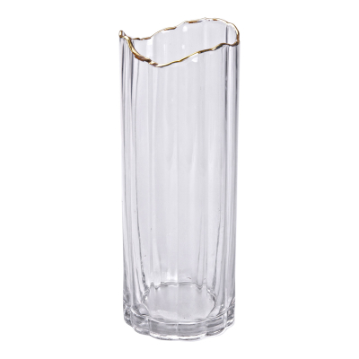 Декоративна ваза із прозорого скла із золотим обідком 29,5 см HP-1716 - фото