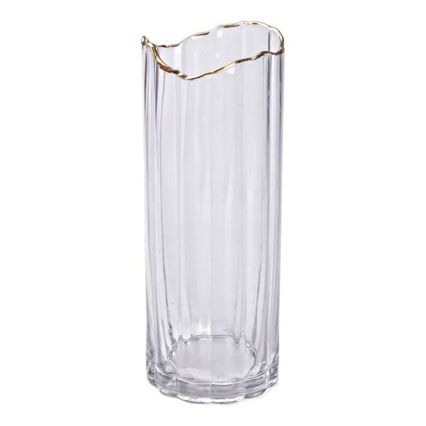 Декоративна ваза із прозорого скла із золотим обідком 29,5 см HP-1716 - фото