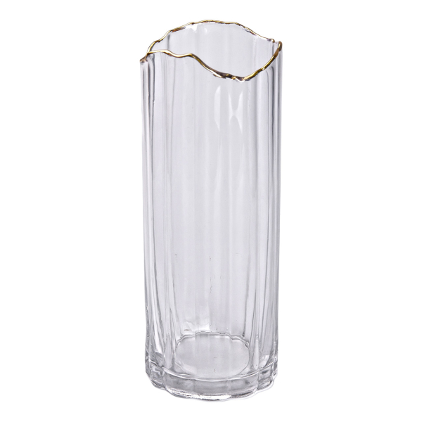 Декоративна ваза із прозорого скла із золотим обідком 29,5 см HP-1716 - фото №2