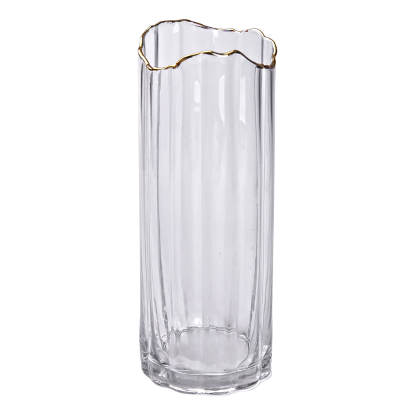 Декоративна ваза із прозорого скла із золотим обідком 29,5 см HP-1716 - фото №3