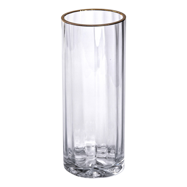 Декоративна ваза для квітів із прозорого скла із золотою окантовкою 25 см HP-1707 - фото