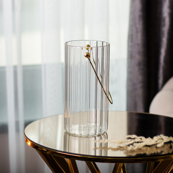 Декоративна скляна ваза для квітів із ручкою 19,5 см. - фото №4