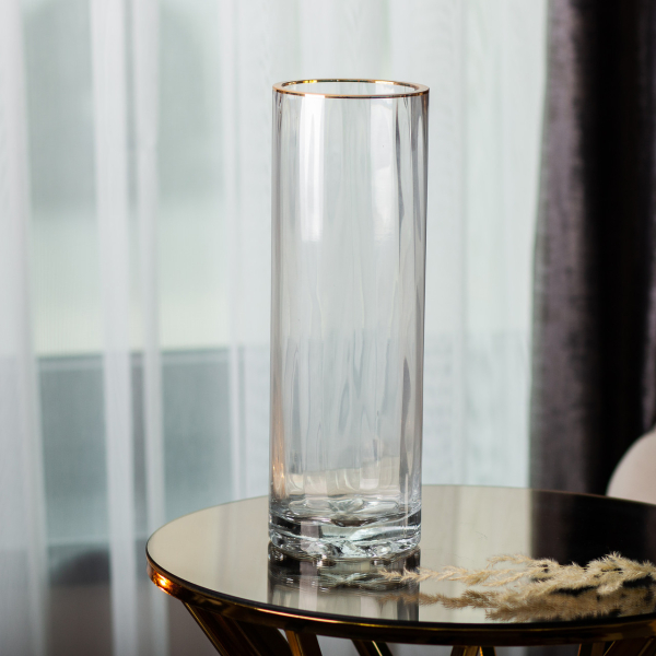 Декоративна скляна ваза для квітів із золотою окантовкою 29,5 см. - фото №3