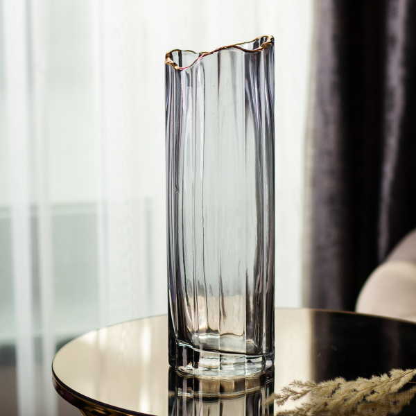 Скляна ваза для квітів, декоративна сіра, 29 см HP-1713 - фото №4