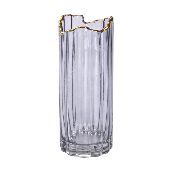 Скляна ваза для квітів, декоративна, сіра із золотою окантовкою, 30 см HP-1717 - фото №2