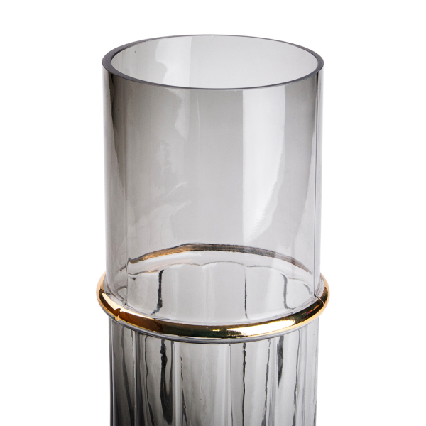 Декоративна ваза для квітів із сірого скла із золотим обідком 25 см HP-1704 - фото №2