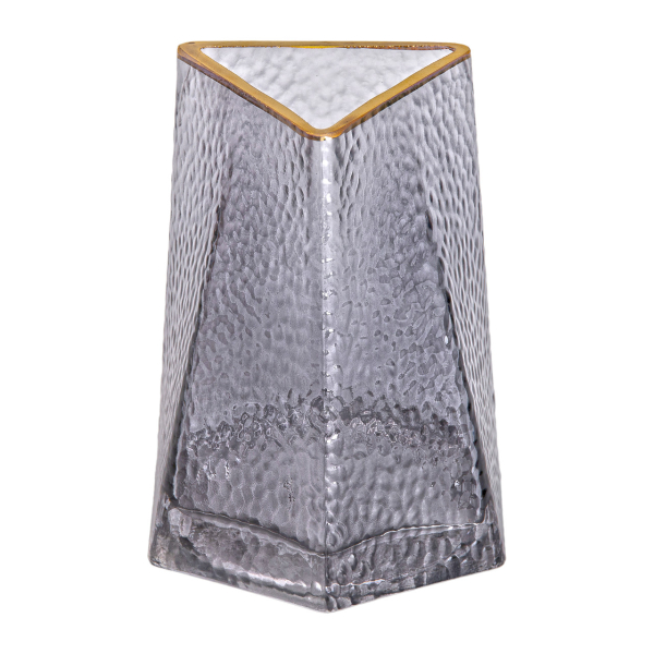 Скляна ваза для квітів, декоративна, трикутна, 15,5 см, сіра із золотою окантовкою HP-1711 - фото
