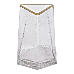 Скляна ваза для квітів, декоративний трикутник із золотою облямівкою, 16 см HP-1709