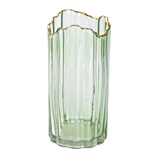 Декоративна ваза із зеленого скла із золотим обідком 24,5 см HP-1715 - фото №2