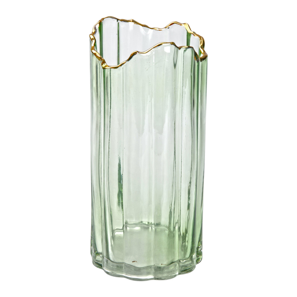Декоративна ваза із зеленого скла із золотим обідком 24,5 см HP-1715 - фото №3