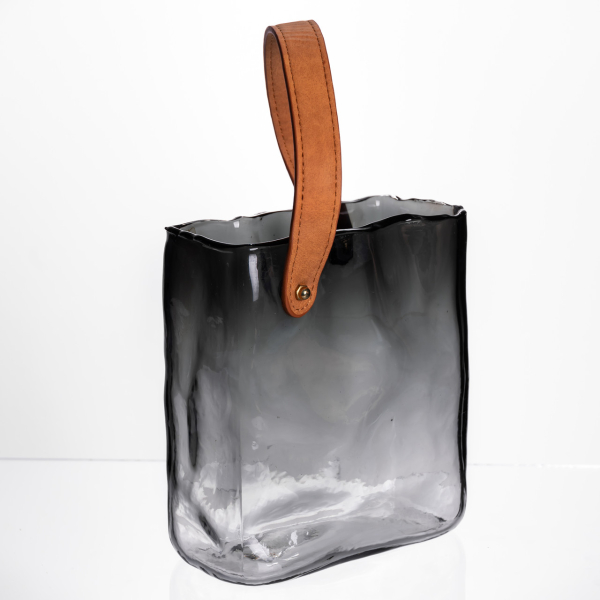 Скляна ваза сумочка з ручкою 16×8×18.5 (см) декоративна Сірий HP-19-156-2 - фото №3
