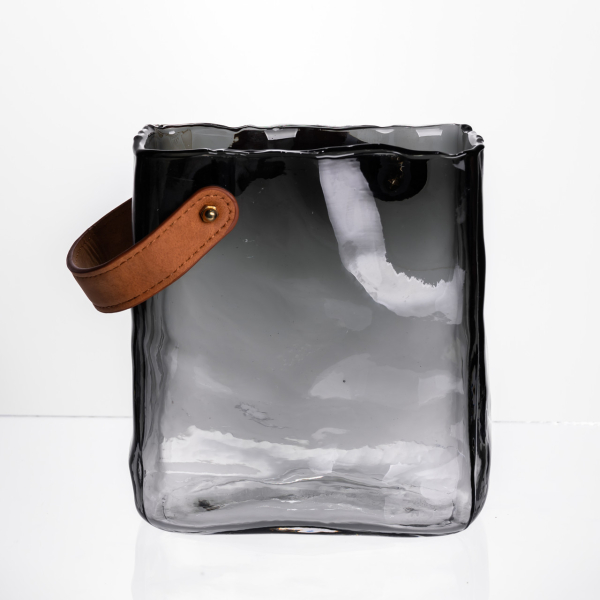 Скляна ваза сумочка з ручкою 16×8×18.5 (см) декоративна Сірий HP-19-156-2 - фото №4